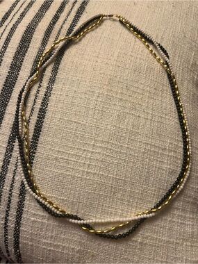 Gold, Black & White Beaded Layered Necklace
